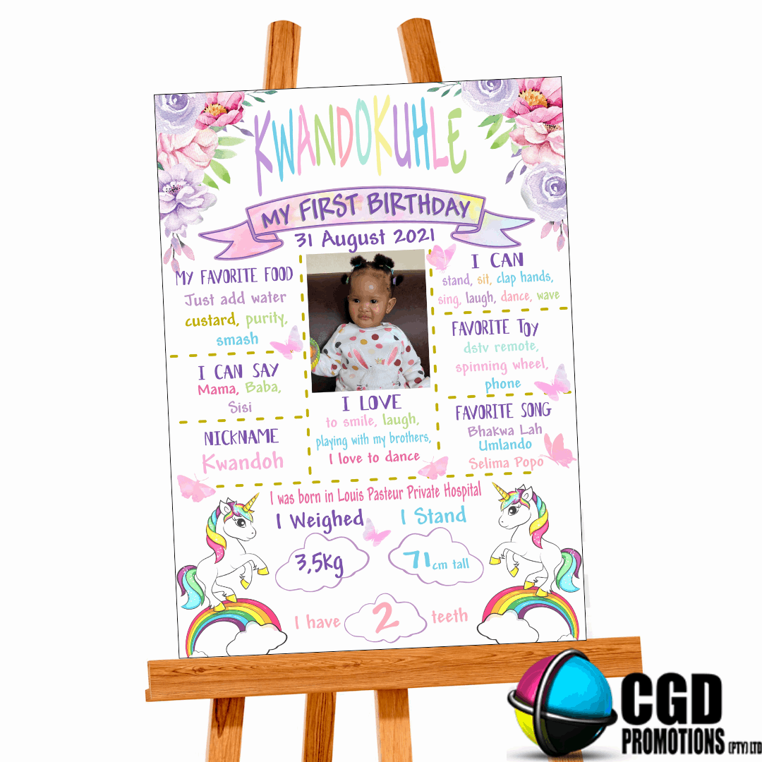 Butterfly & Unicorn Milestone Board 1st Birthday