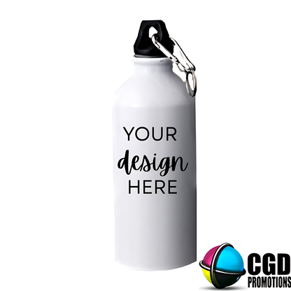 “Personalised 600ml aluminium sport water bottle – white and silver, CGD Promotions”
