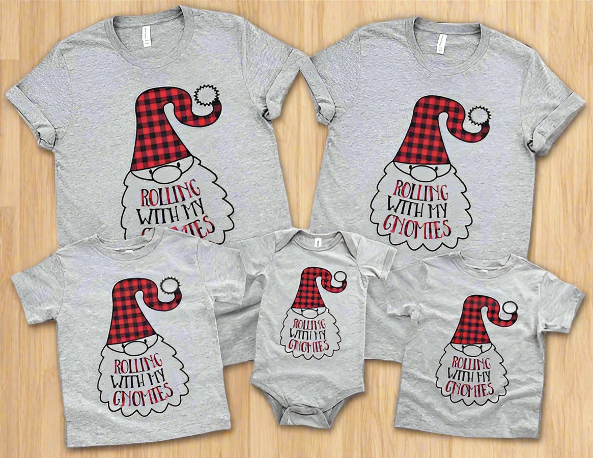 Rolling with my Gnomies Christmas Shirts Family of 4 Matching Christmas Printed Shirts (2 kiddies T-Shirt Option)