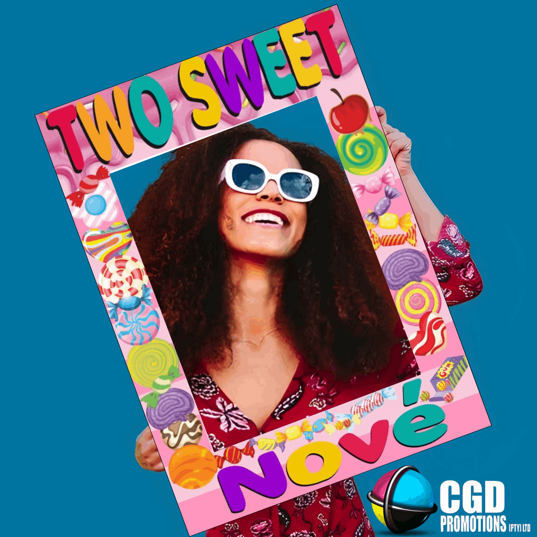 “Two Sweet 2nd birthday selfie frame with candy theme and custom name”