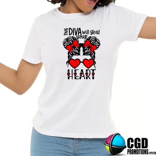 This Diva will Steal your Heart Shirt  - Valentines Day Gift - Adult Valentines Shirts | South Africa