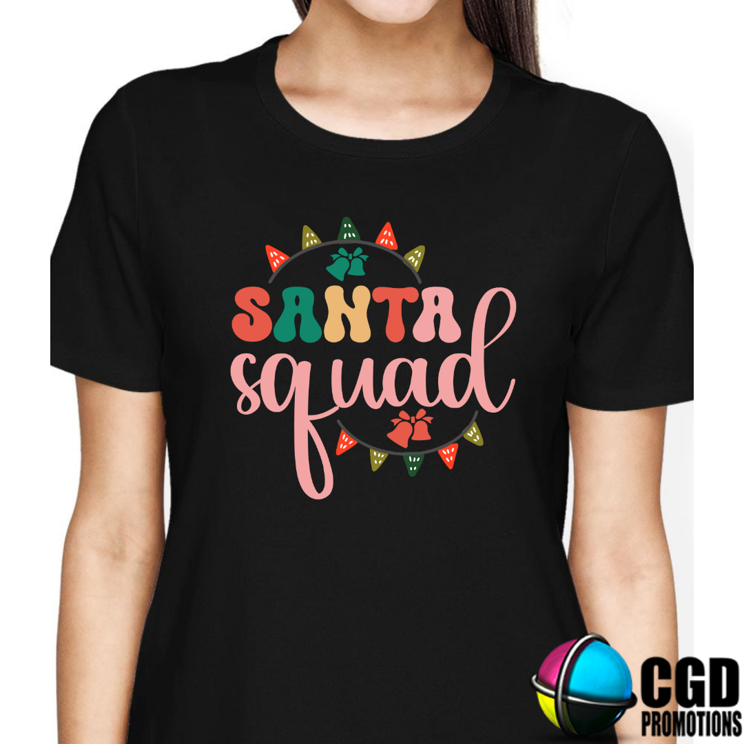 Santa Squad ColourfulPrint - Christmas Printed Shirt for the Whole Family - Matching Unisex, Ladies Fitted & Kids