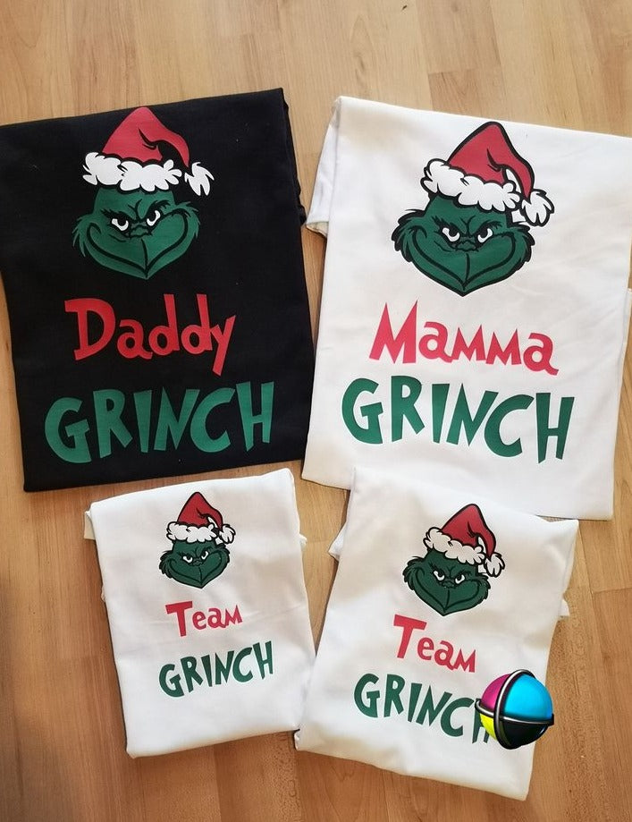 Grinch Team Family of 4 Printed Christmas Matching Shirts (2 kiddies T-Shirt Option)