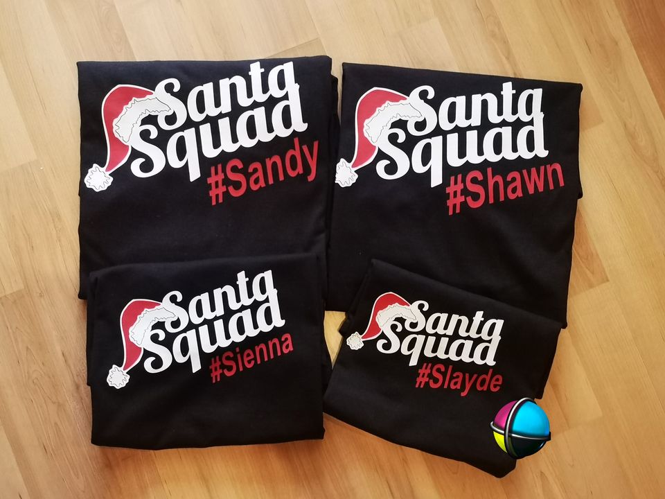 Santa Squad Family of 4 Christmas Matching Printed Shirts (2 kiddies T-Shirt Option)