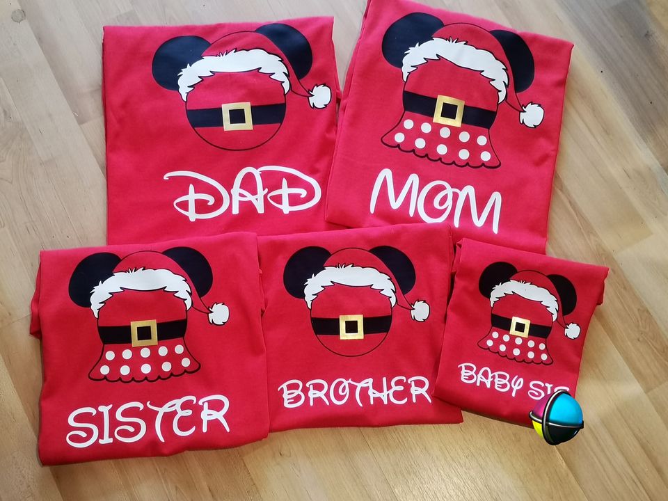 Mickey Belt Christmas Family of 4 Printed Christmas Matching Shirts (2 kiddies T-Shirt Option)