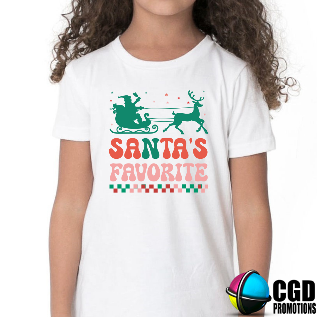 Santa's Favourite with Santa riding a sleight & Reindeers - Christmas Printed Shirt for Kids