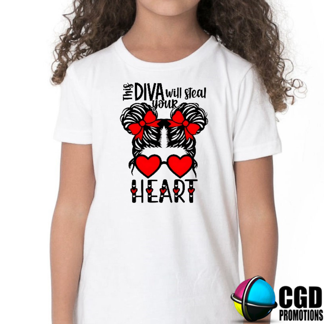 This Diva will steal your Heart Shirt - Valentines Faith-based Kids Printed Shirt South Africa | CGD PROMOTIONS