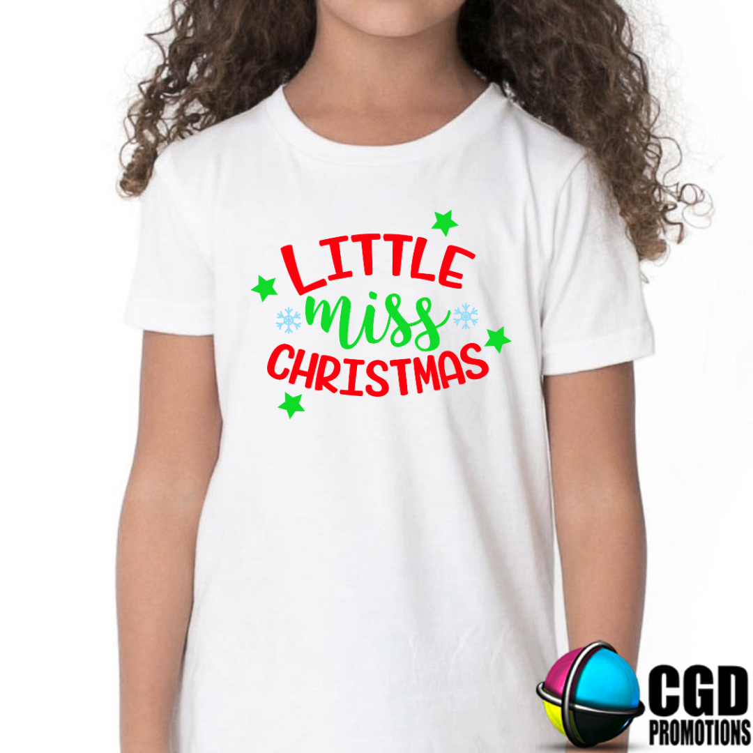 Little Miss Girls Christmas Shirt - Christmas Printed Shirt for Kids