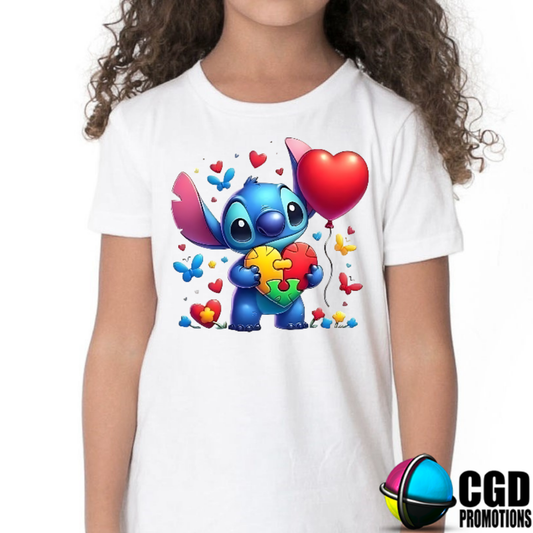 Stitch Heart Balloon Autistic Shirt - Valentines Faith-based Kids Printed Shirt South Africa | CGD PROMOTIONS (Copy)