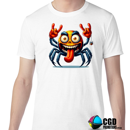 Colourful Rock On Spider with Tongue Out and Big Smile Halloween Adult Printed Shirt