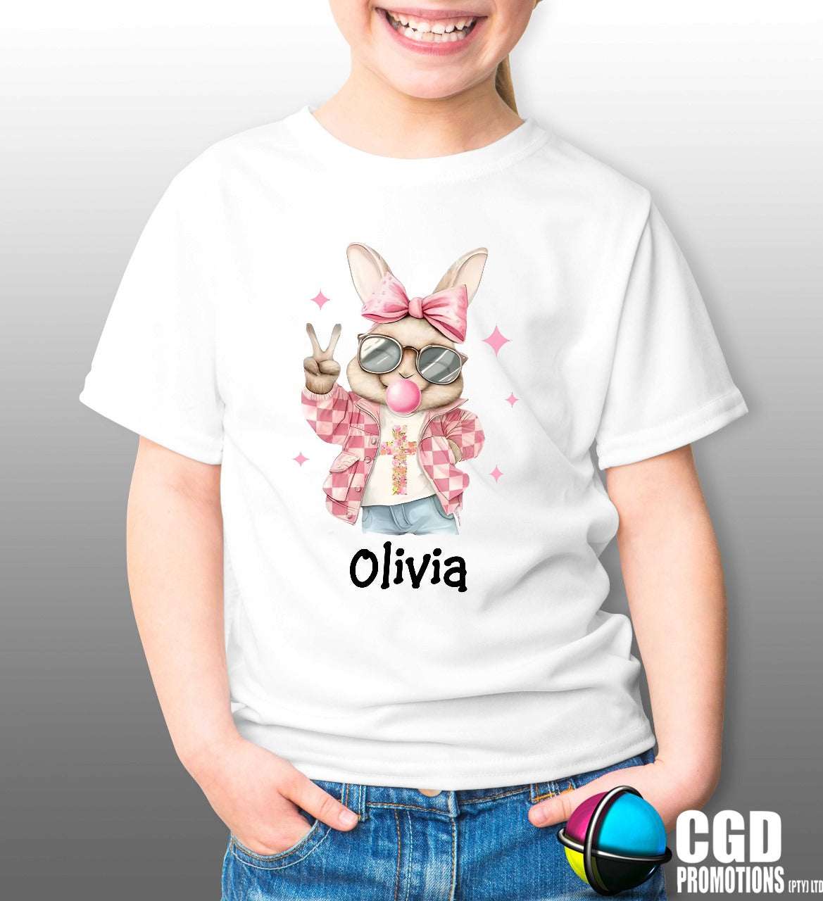Retro Cool Bunny With Hat or Bow and Floral Cross Boy & Girl Bunny Kids Printed Shirts