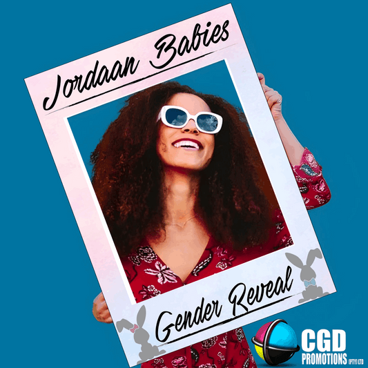 “Custom gender reveal selfie frame for baby shower with pink and blue design”