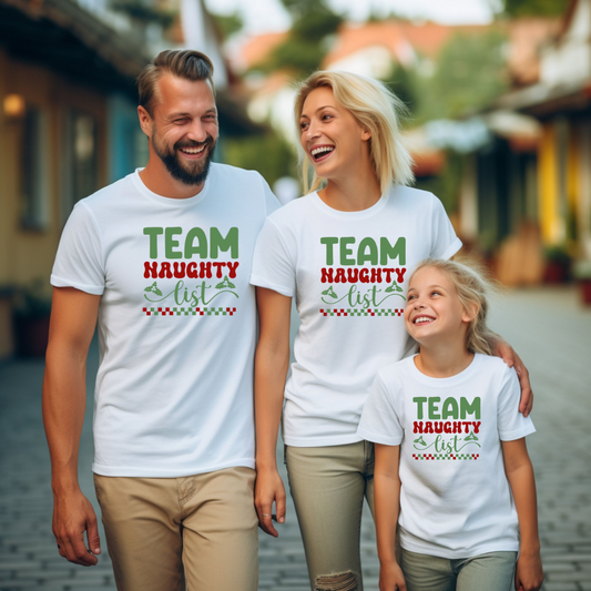 Team Naughty List Family of 4 Christmas Matching Printed Shirts (2 kiddies T-Shirt Option) (Copy)