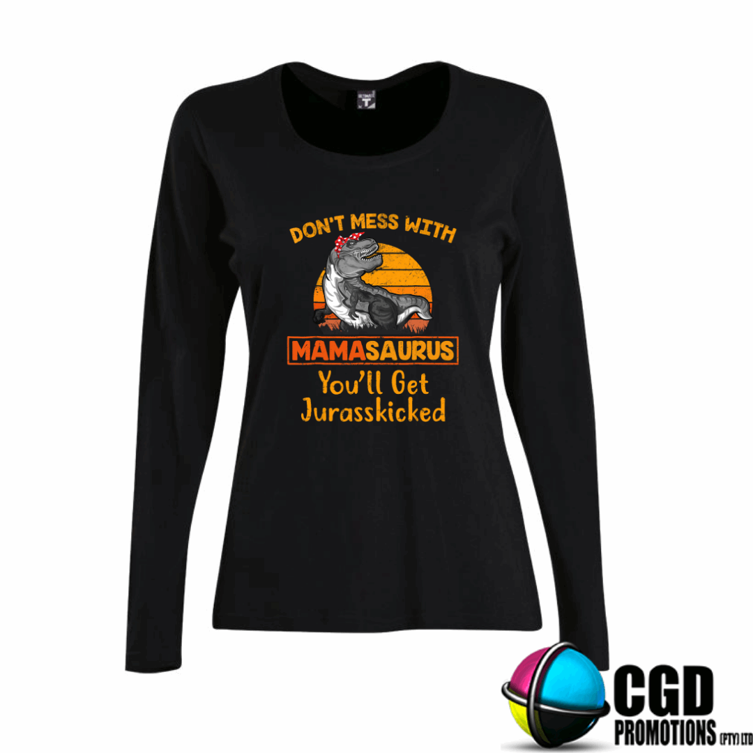 Dont Mess with Mamasaurus Orange Printed Shirt