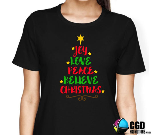 Joy Love Peace Believe Christmas Adult & Kids Christmas Printed Shirt