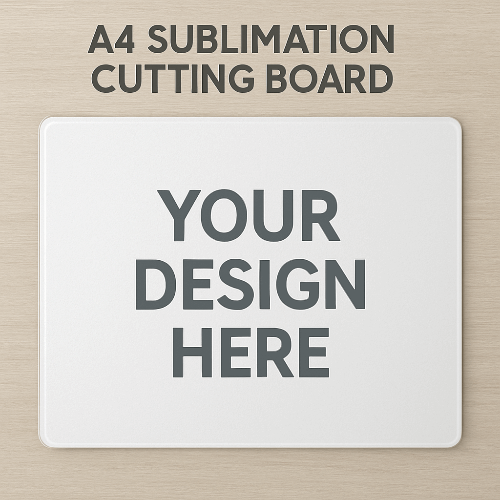 Personalised glass A4 cutting board with custom printed design