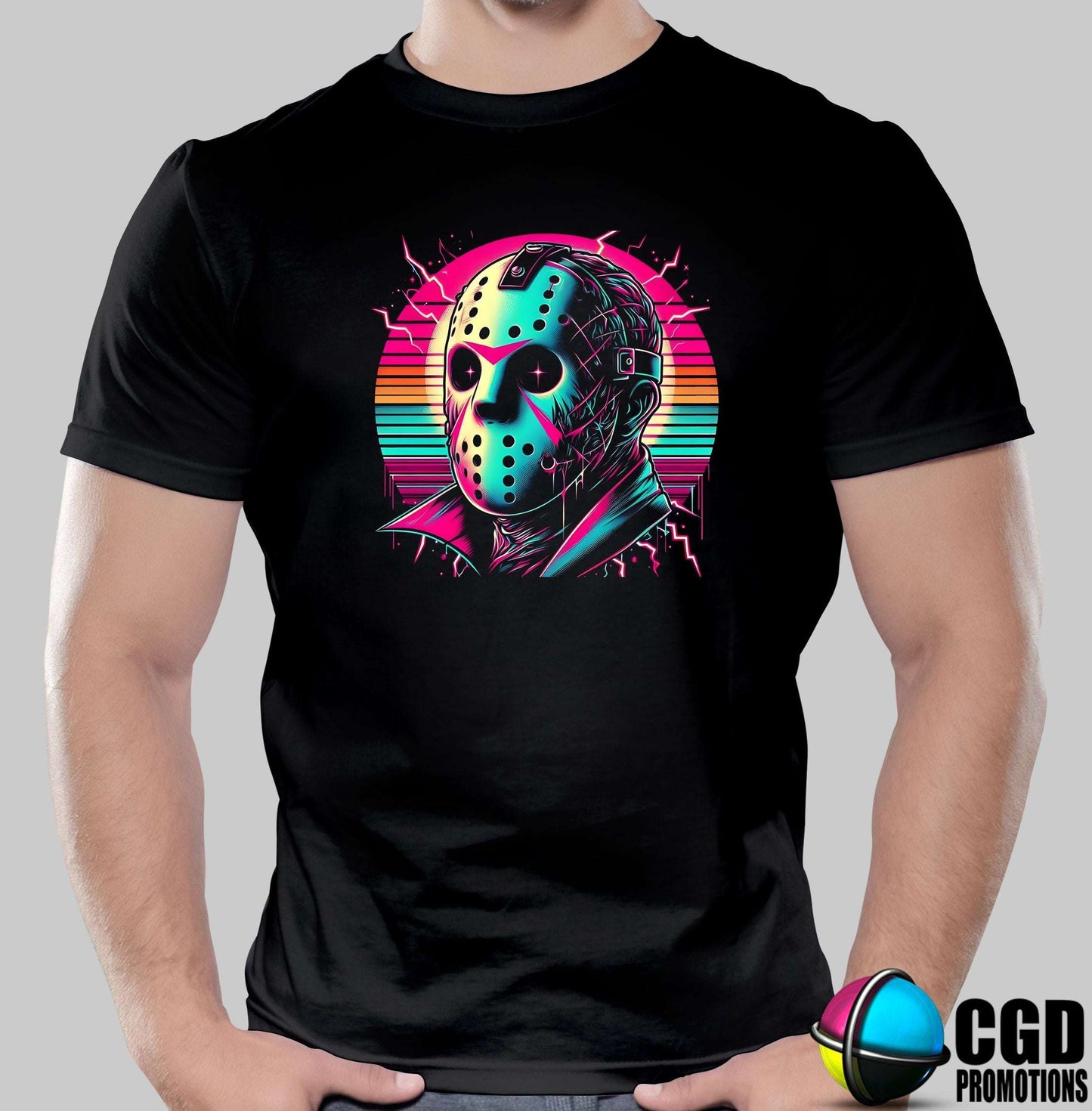 Colourful Horror Jason with mask - Halloween T-shirts Adult Printed Shirt - Men's Unisex, Ladies Fitted 