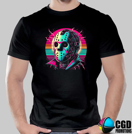 Colourful Horror Jason with mask - Halloween T-shirts Adult Printed Shirt - Men's Unisex, Ladies Fitted 