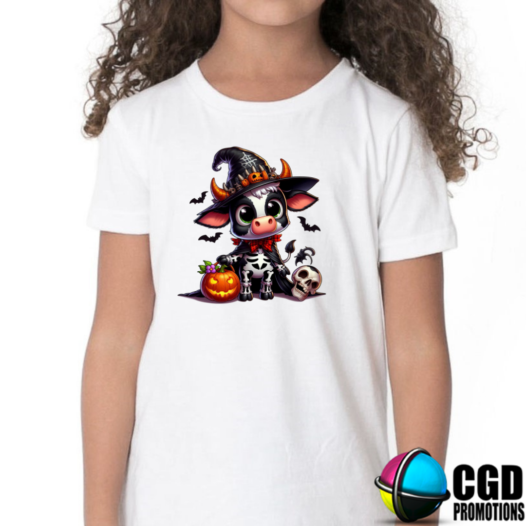 Cute Skeleton Cow Halloween Kids Printed Shirt