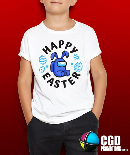 Happy Easter Blue Printed Shirt - Among Us Easter Shirt - Kids Easter Gaming Shirt