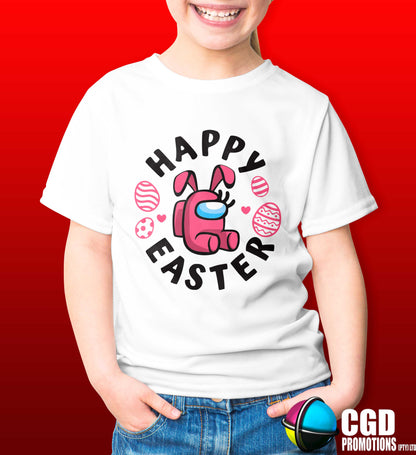 Happy Easter Pink Printed Shirt - Among Us Easter Shirt - Kids Easter Gaming Shirt