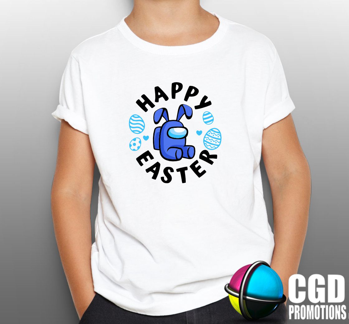 Happy Easter Blue Printed Shirt - Among Us Easter Shirt - Kids Easter Gaming Shirt