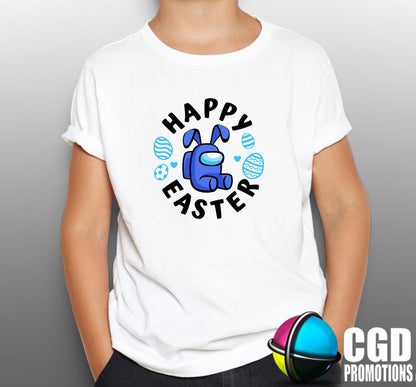 Happy Easter Blue Printed Shirt - Among Us Easter Shirt - Kids Easter Gaming Shirt