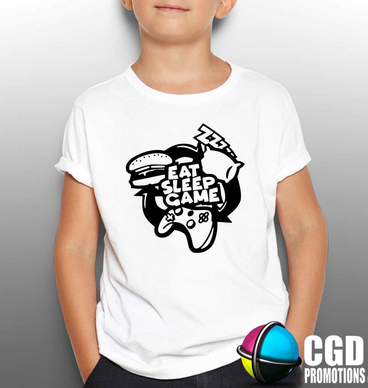 Eat Sleep Game Logo Gamer Kids Printed Gaming Shirt