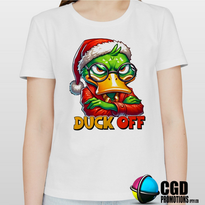 Duck Off Angry Duck Christmas Printed Family Shirt - Matching Christmas Adult Unisex, Ladies Fitted & Kids with glasses and santa hat