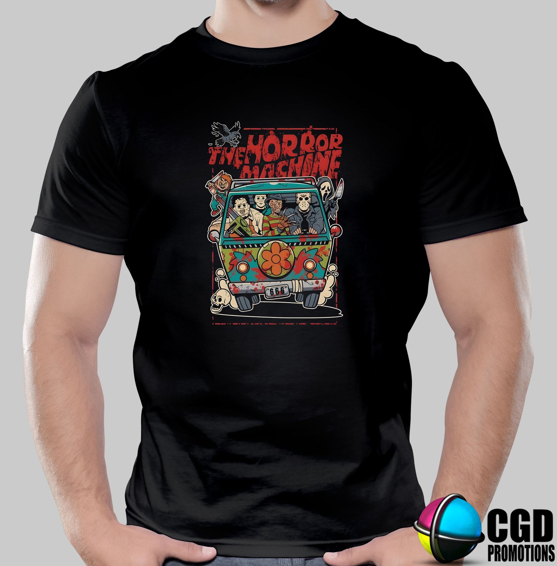 The Horror Machine Scooby Serial Killer Bus chucky leatherface michael myers freddy kruger jason ghostface- Halloween T-shirts Adult Printed Shirt - Men's Unisex, Ladies Fitted