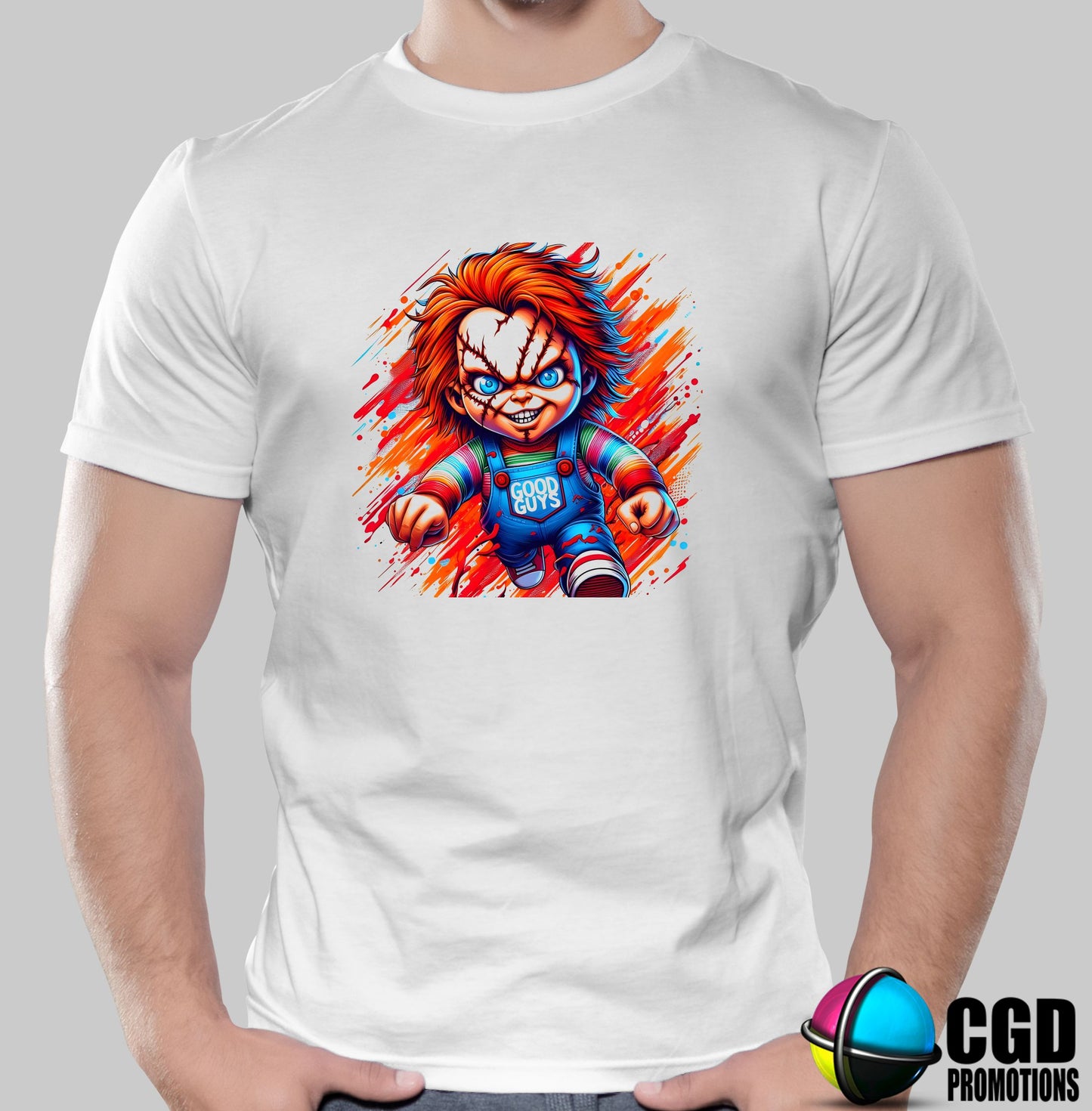 Colourful Chucky Image - Halloween Matching T-shirts Adult & Kids Printed Shirt - Unisex, Ladies Fitted & Kids 