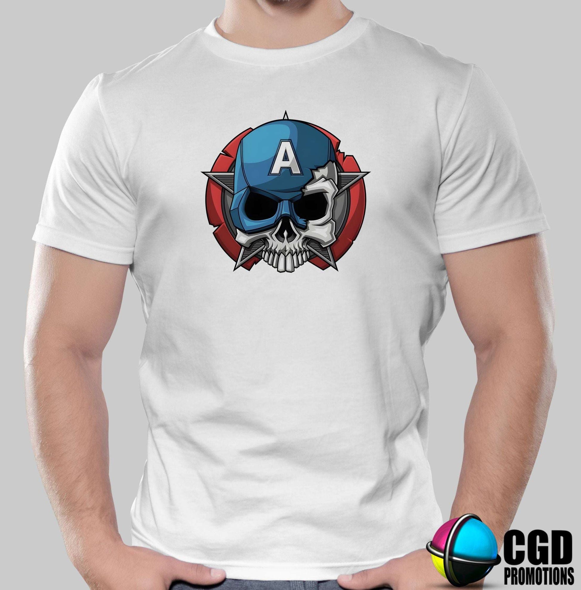 Horror Skeleton Captain America Face - Halloween Matching T-shirts Adult & Kids Printed Shirt - Unisex, Ladies Fitted & Kids