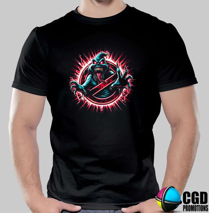 Horror Ghost Hunter logo printed T-shirt featuring a spooky paranormal-inspired graphic