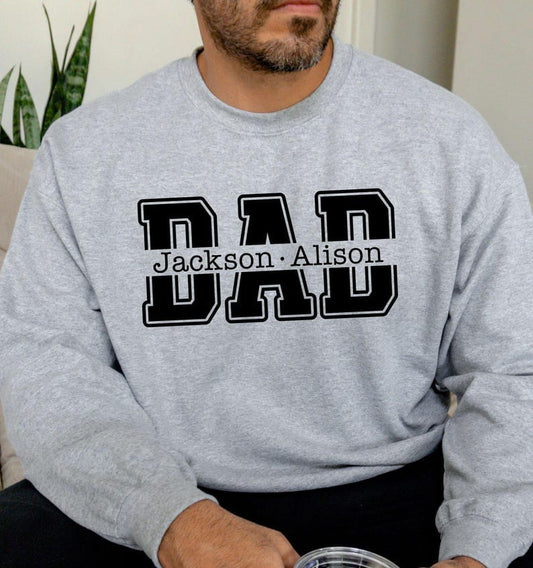 Dad Est Block Letters Children Names Unisex Father's Day Printed Hoodie / Sweater Gift for Dad