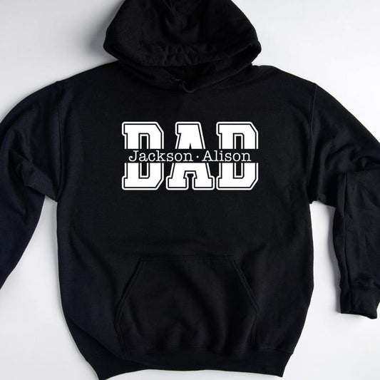Dad Est Block Letters Children Names Unisex Father's Day Printed Hoodie / Sweater Gift for Dad