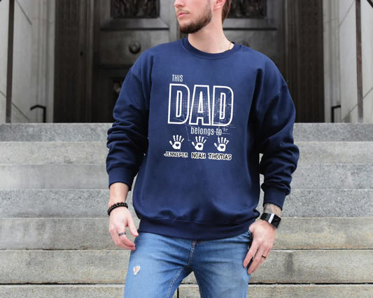 Dad Est Block Letters Personalised with Children & Handprints Names Unisex Father's Day Printed Hoodie / Sweater Gift for Dad