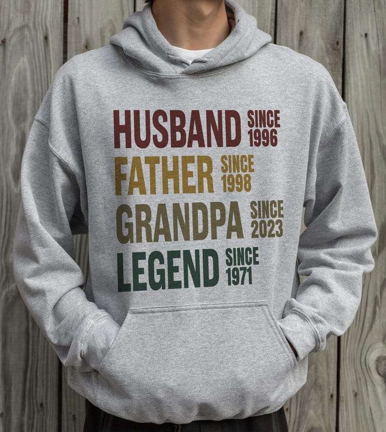 Husband Father Grandpa LegendPersonalised with Establish Date Unisex Father's Day Printed Hoodie / Sweater Gift for Dad / Grandpa