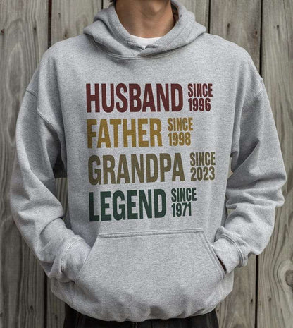 Husband Father Grandpa LegendPersonalised with Establish Date Unisex Father's Day Printed Hoodie / Sweater Gift for Dad / Grandpa