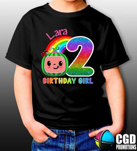 Melon Rainbow Birthday Girl Kids Printed Shirt