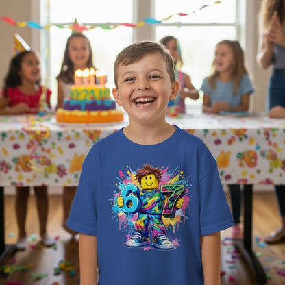Person wearing Six Seven funny printed T-shirt
