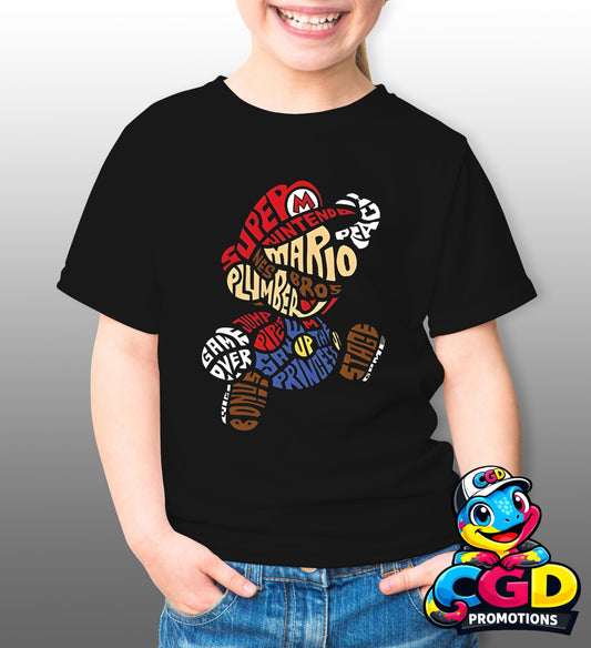 Super Mario typography printed T-shirt word art gaming design