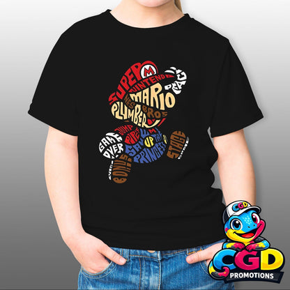 Super Mario typography printed kids shirt gaming word art T-shirt South Africa