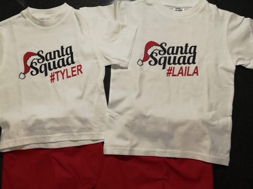 Santa Squad Print with Santa Hat Personalised with Name Adult & Kids Christmas Printed Shirt