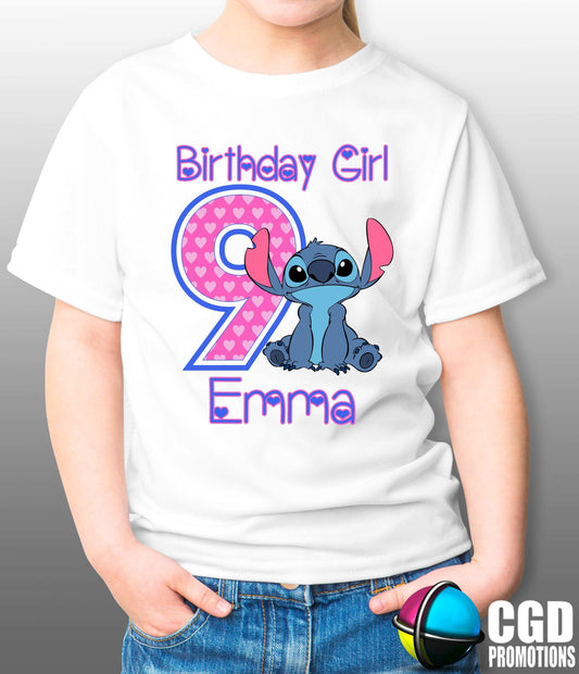 Stitch Birthday Girl personalised shirt with name and age