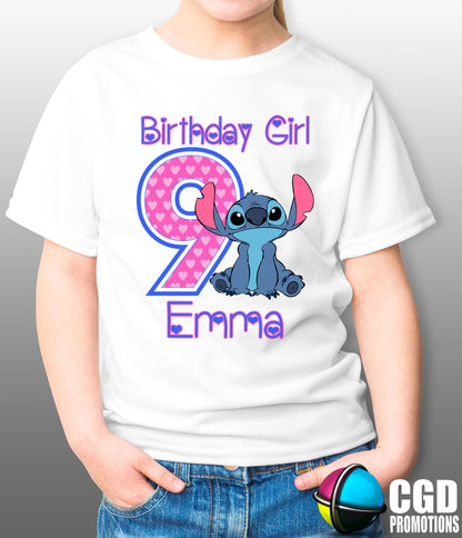 Stitch Birthday Girl personalised shirt with name and age