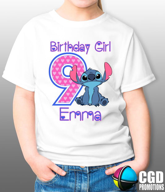 Stitch Birthday Girl personalised shirt with name and age