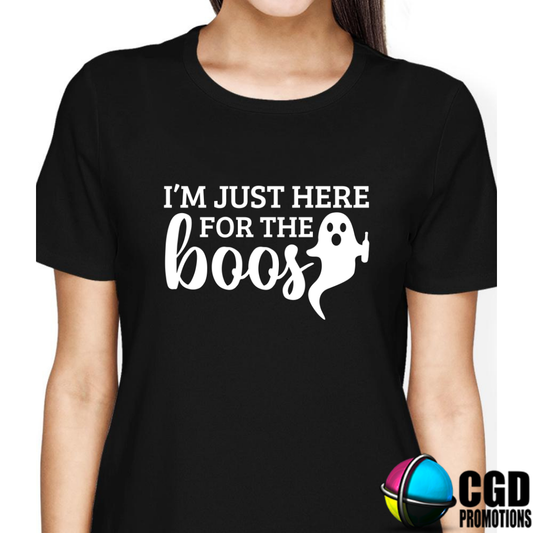 Im Just Here for the Boos with Ghost - Halloween T-shirts Adult Printed Shirt - Men's Unisex, Ladies Fitted 