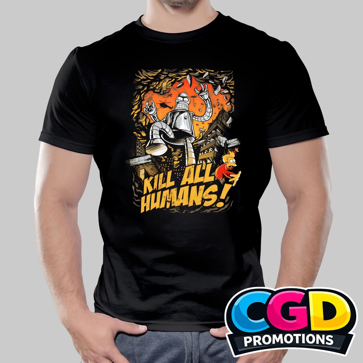 Kill All the Humans printed T-shirt featuring a bold humorous slogan graphic design