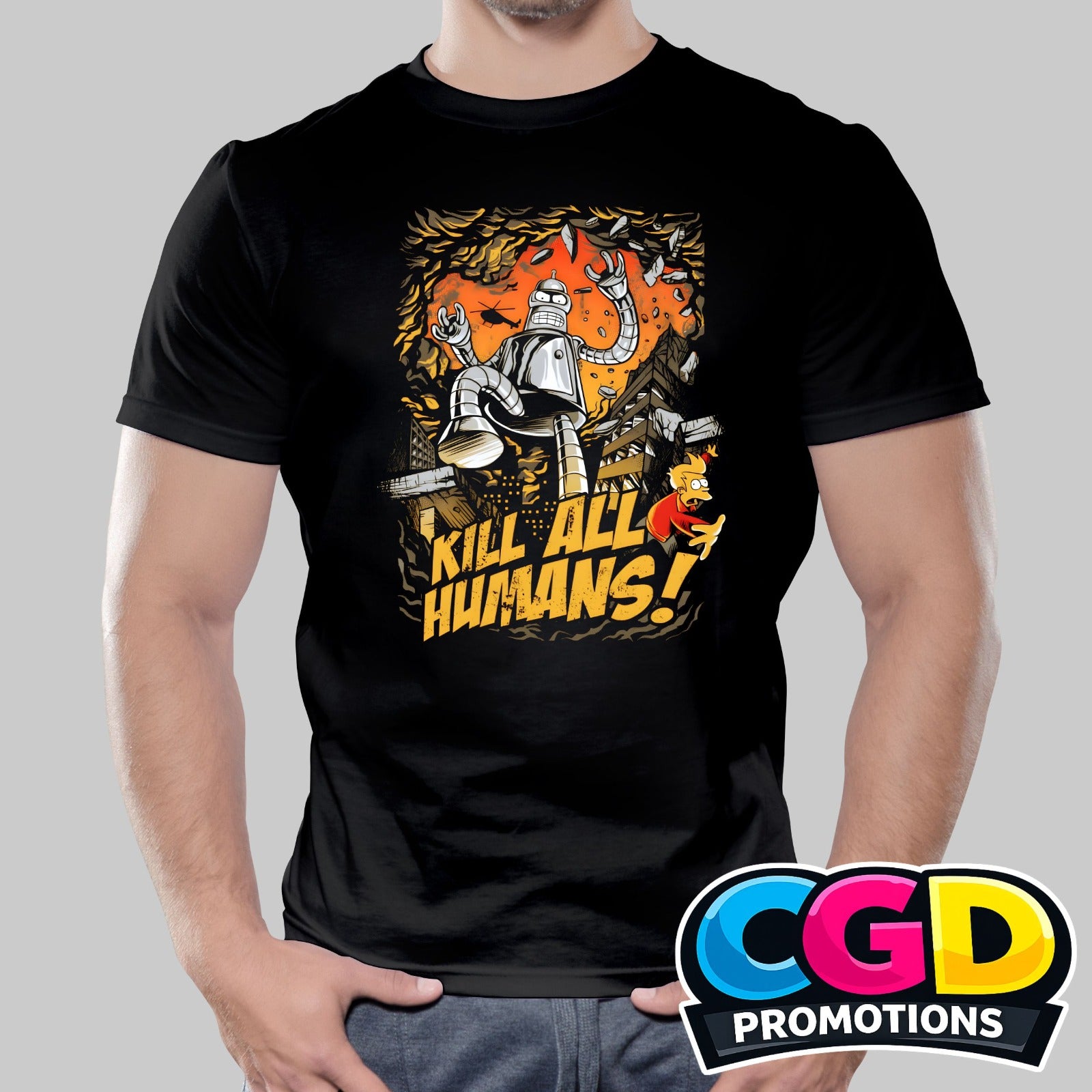 Kill All the Humans printed T-shirt featuring a bold humorous slogan graphic design