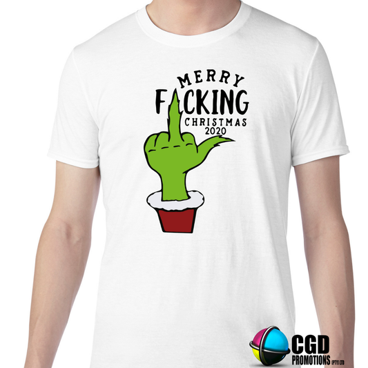 Merry F**cking Christmas Grinch Middle Finger Sarcastic and funny Christmas Adult Printed Shirt